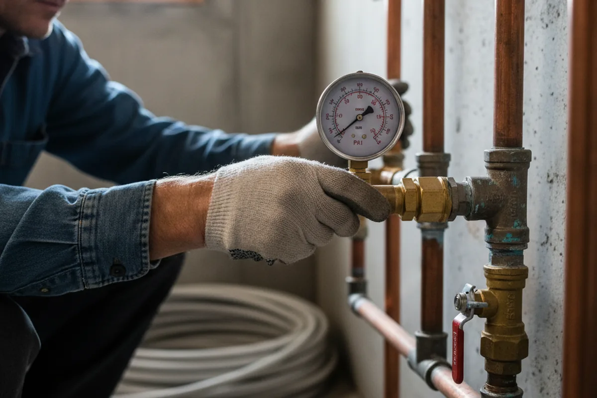 Pressure testing a repaired line during Water Line Repair in Kennebunkport